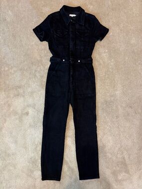 Good American Women's Short-Sleeve Black Denim Jumpsuit Size 2